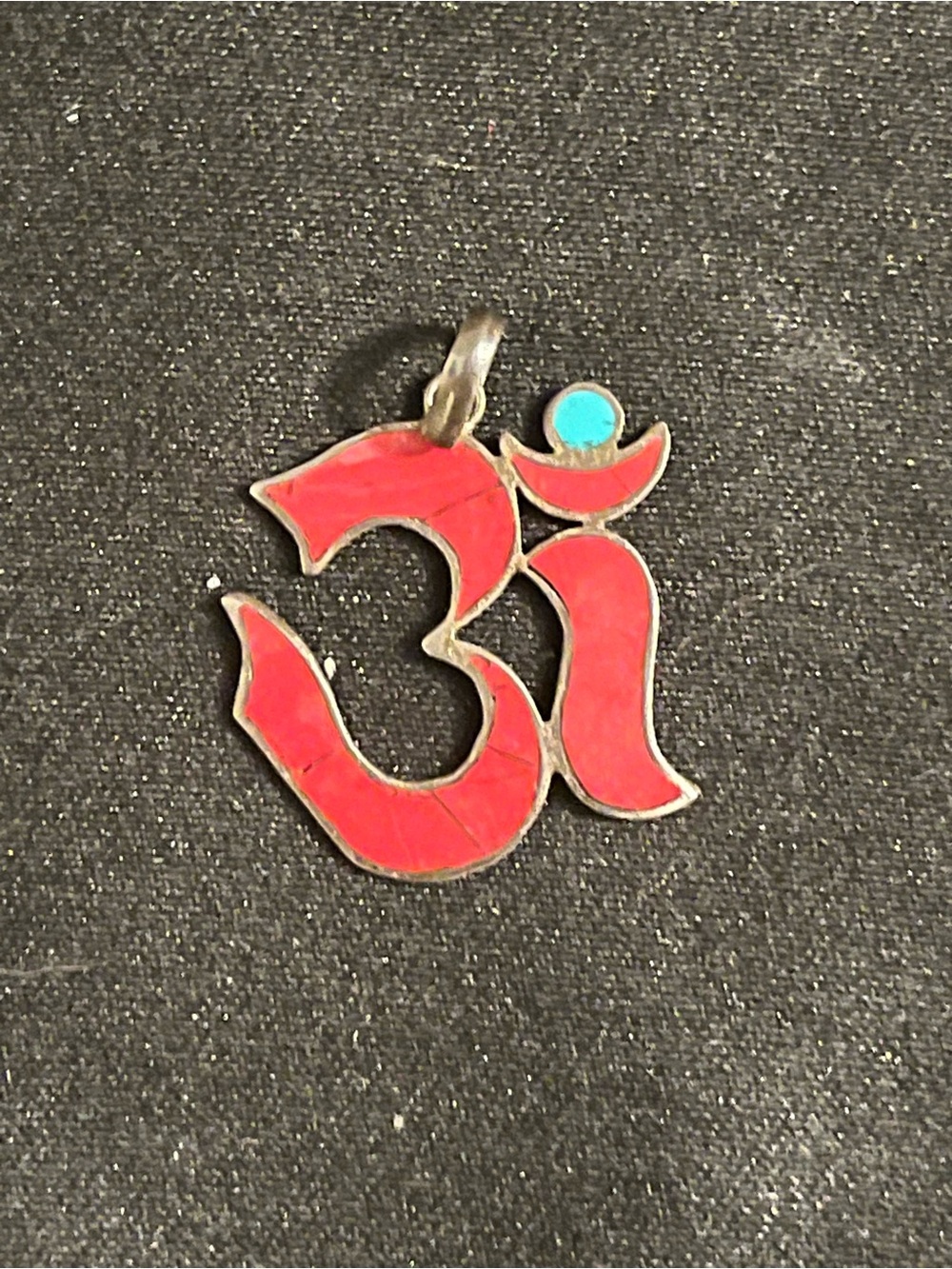 Sterling Silver Red OM Symbol Pendant Necklace - Unbranded Spiritual Jewelry